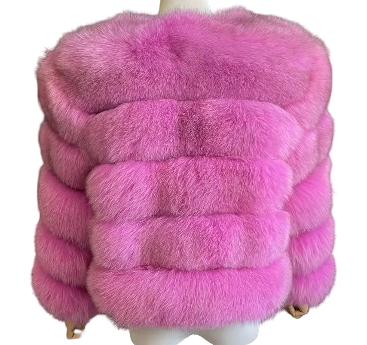 Luxury Cropped 5 Ring Fox Fur - Hot Pink