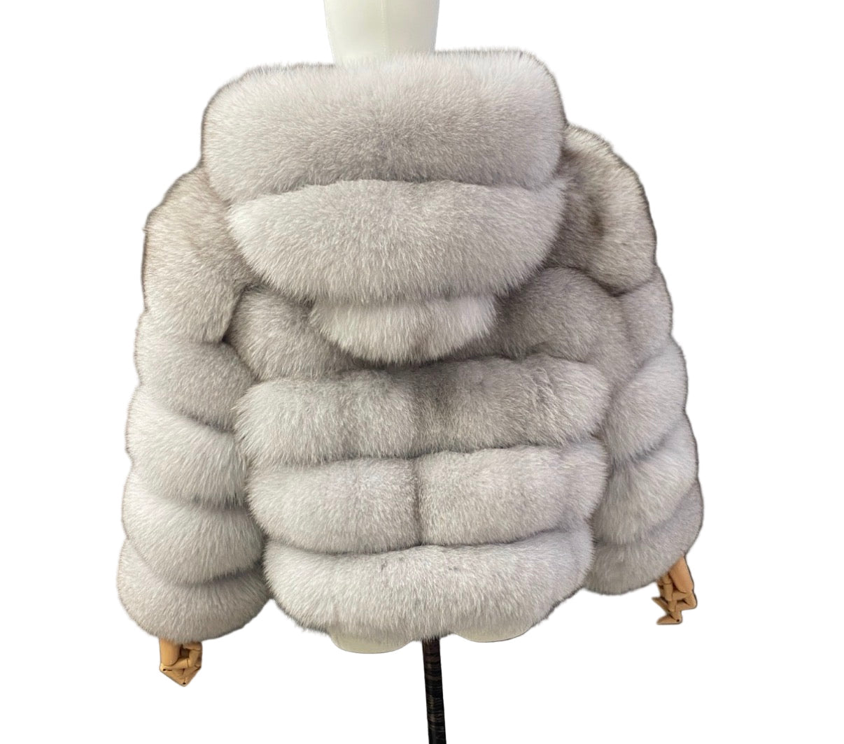 Luxury Cropped 5 Ring Fox Fur with Hood - Foxtip white