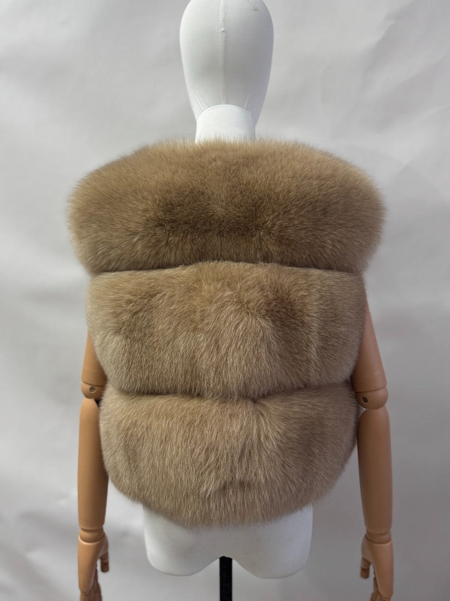Luxury 3 Row Fox Fur Gilet- Dark Camel