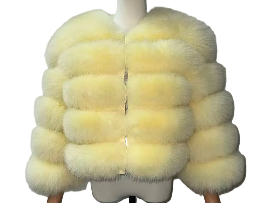 Luxury Cropped 5 Ring Fox Fur - Lemon Yellow