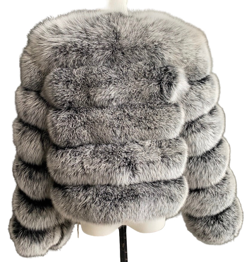 Luxury Cropped 6 Ring Fox Fur - Silver Foxtip