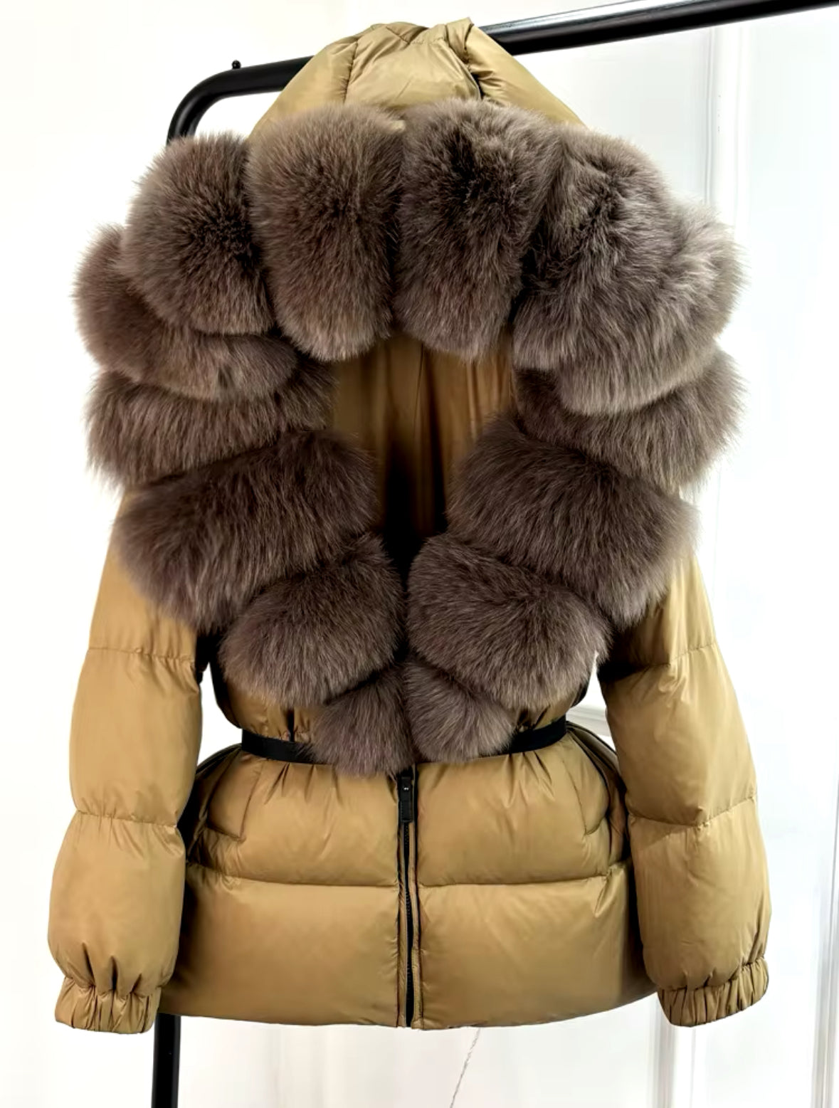 Fox Fur Hooded Parka - Camel/Mocha
