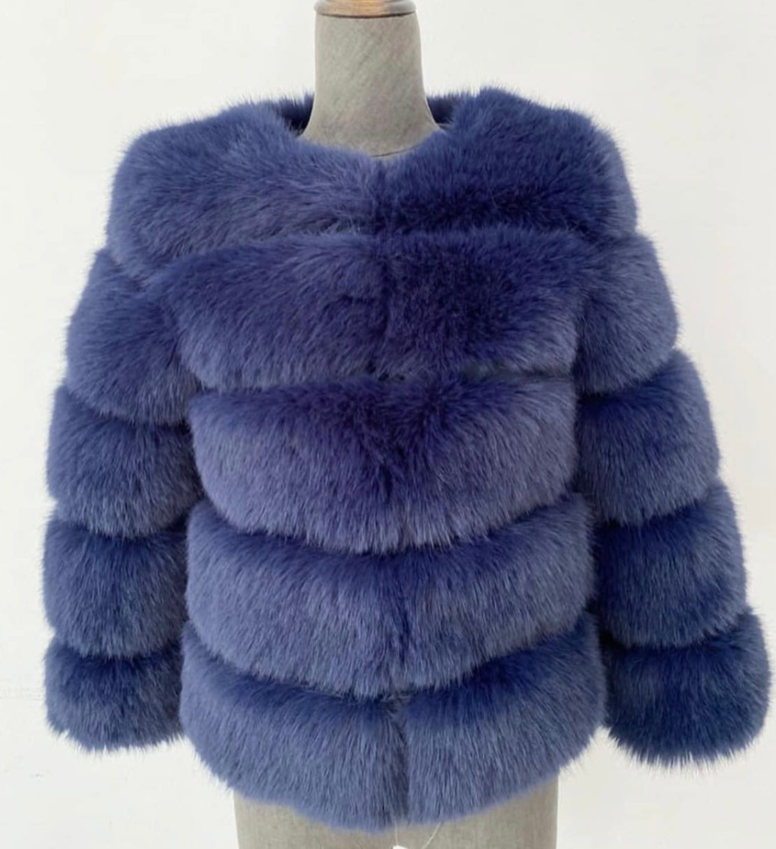 Luxury Cropped 5 Ring Faux Fur - Navy Blue