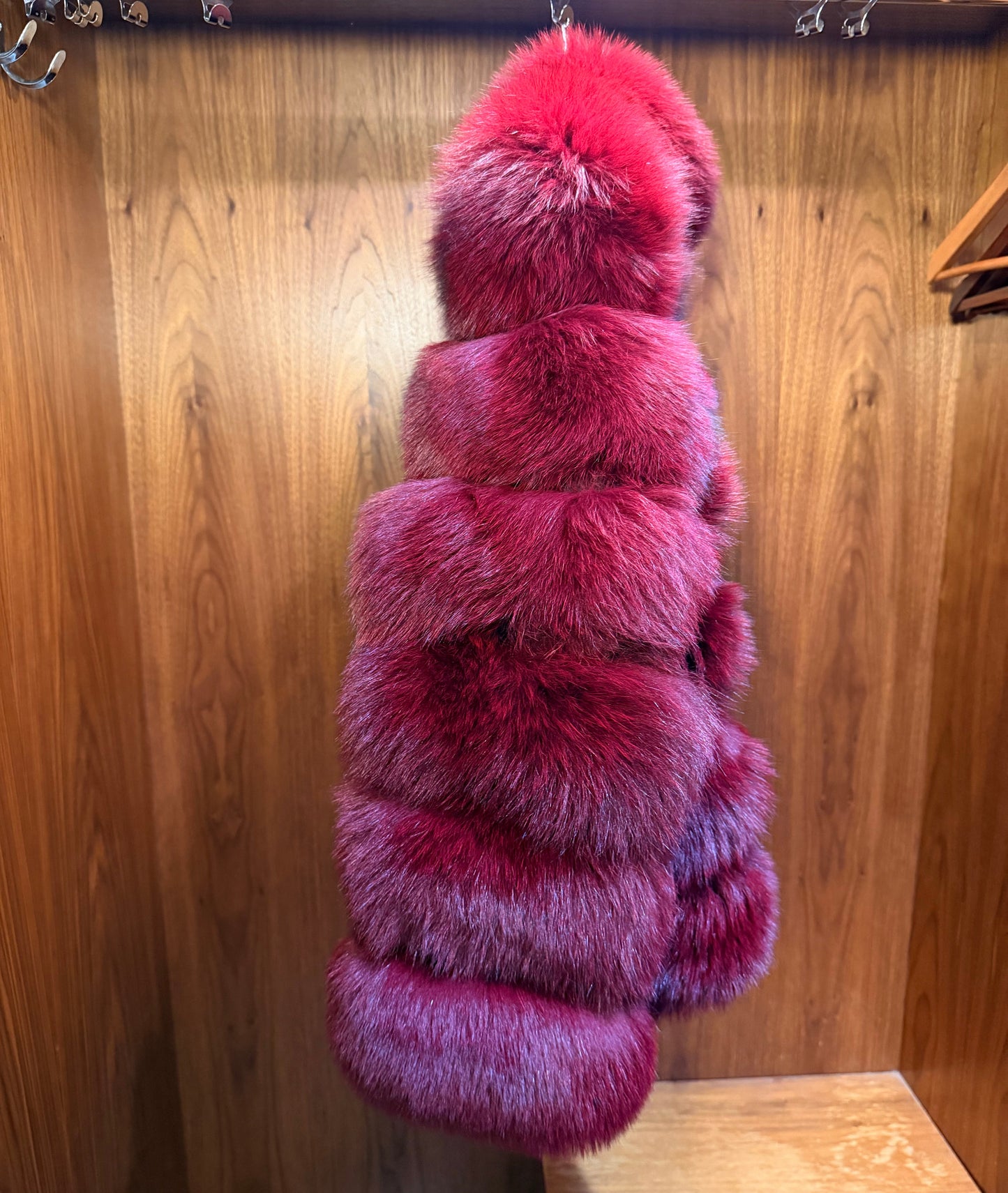 Luxury Fox Fur With Collar - Red Wine