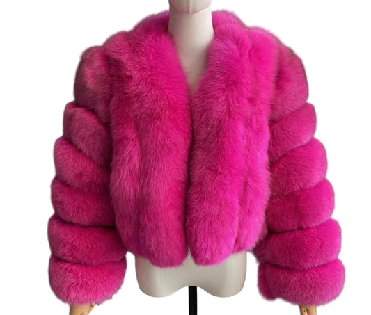 Luxury Cropped ‘Sydney’ Fox Fur - Bright Pink