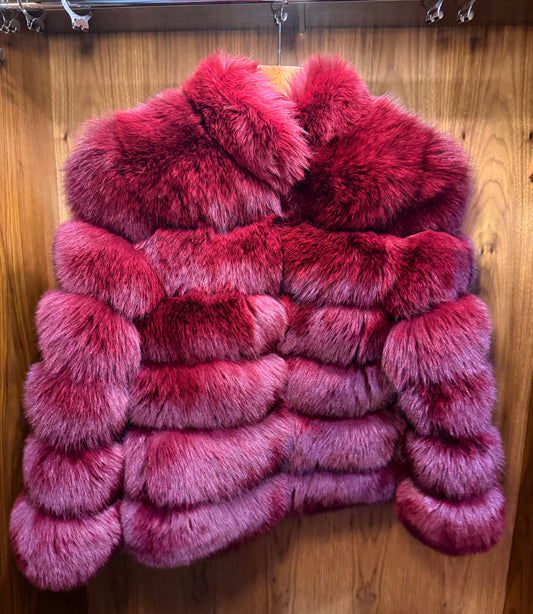 Luxury Fox Fur With Collar - Red Wine