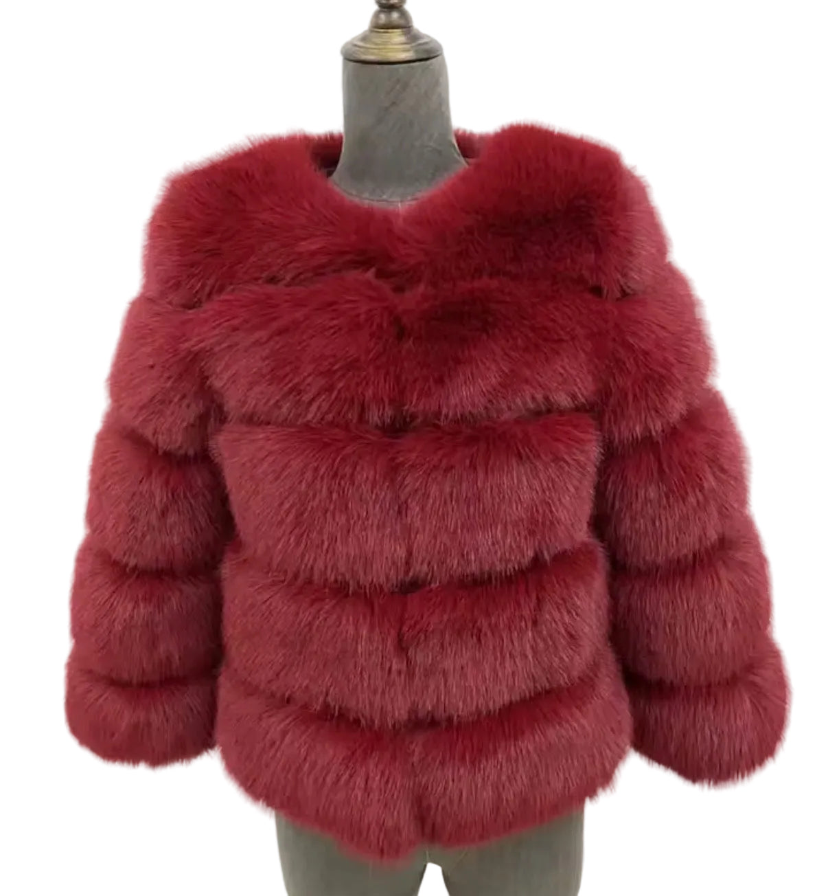 Luxury Cropped 5 Ring Faux Fur - Red Wine