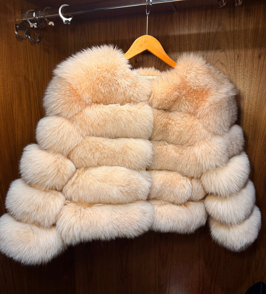 Luxury Cropped 5 Ring Fox Fur - Dusty Pink