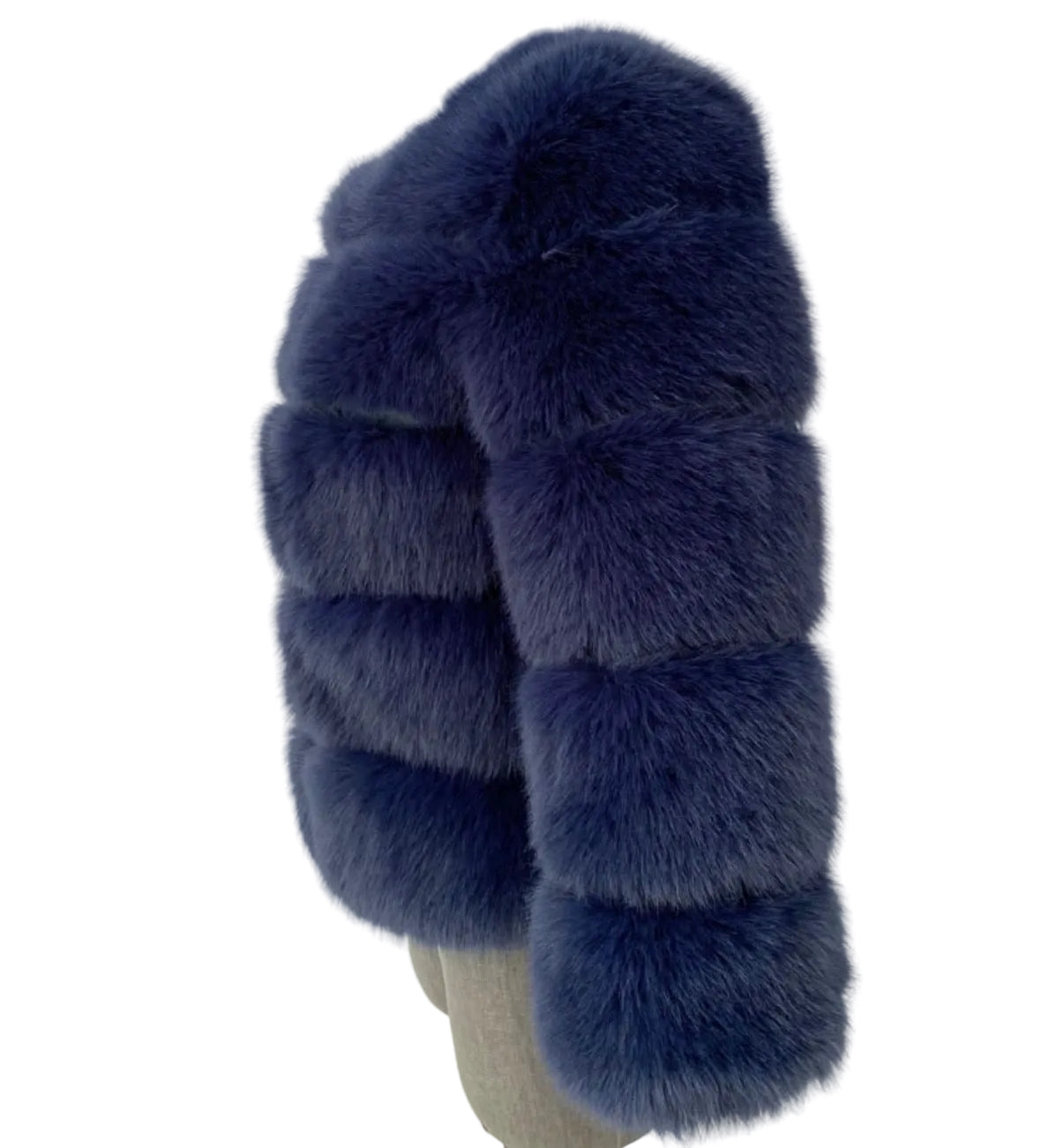 Luxury Cropped 5 Ring Faux Fur - Navy Blue