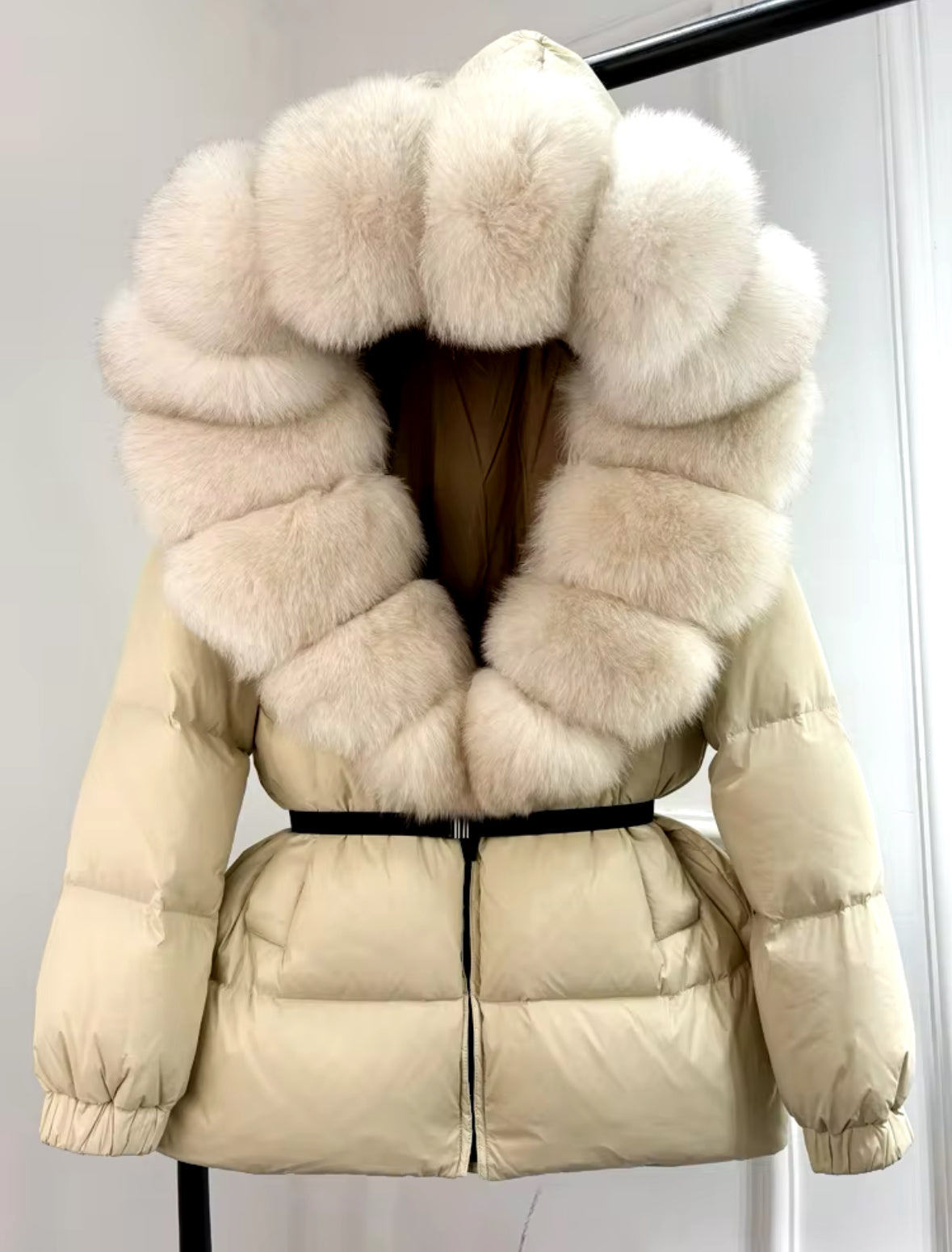Fox Fur Hooded Parka - Cream