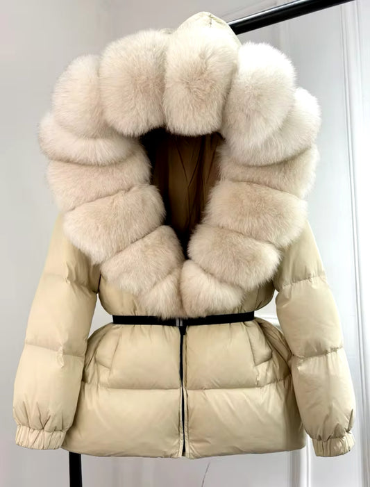 Fox Fur Hooded Parka - Cream