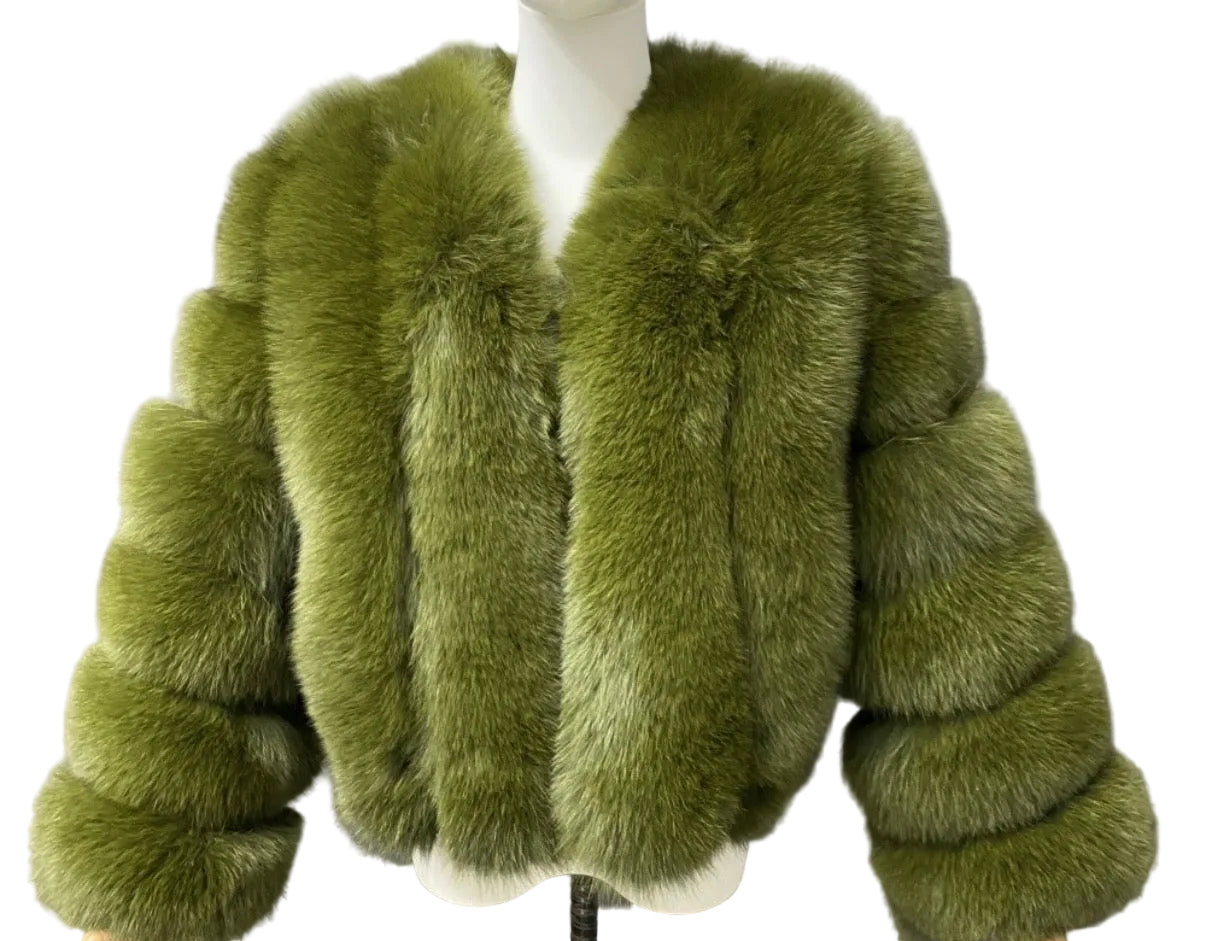 Luxury Cropped ‘Sydney’ Fox Fur - Khaki Green