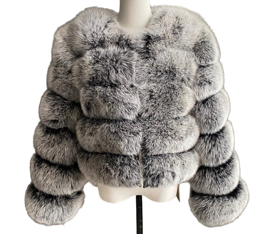 Luxury Cropped 6 Ring Fox Fur - Silver Foxtip