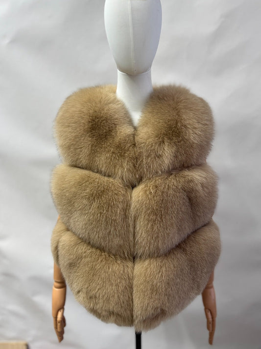 Luxury 3 Row Fox Fur Gilet- Dark Camel