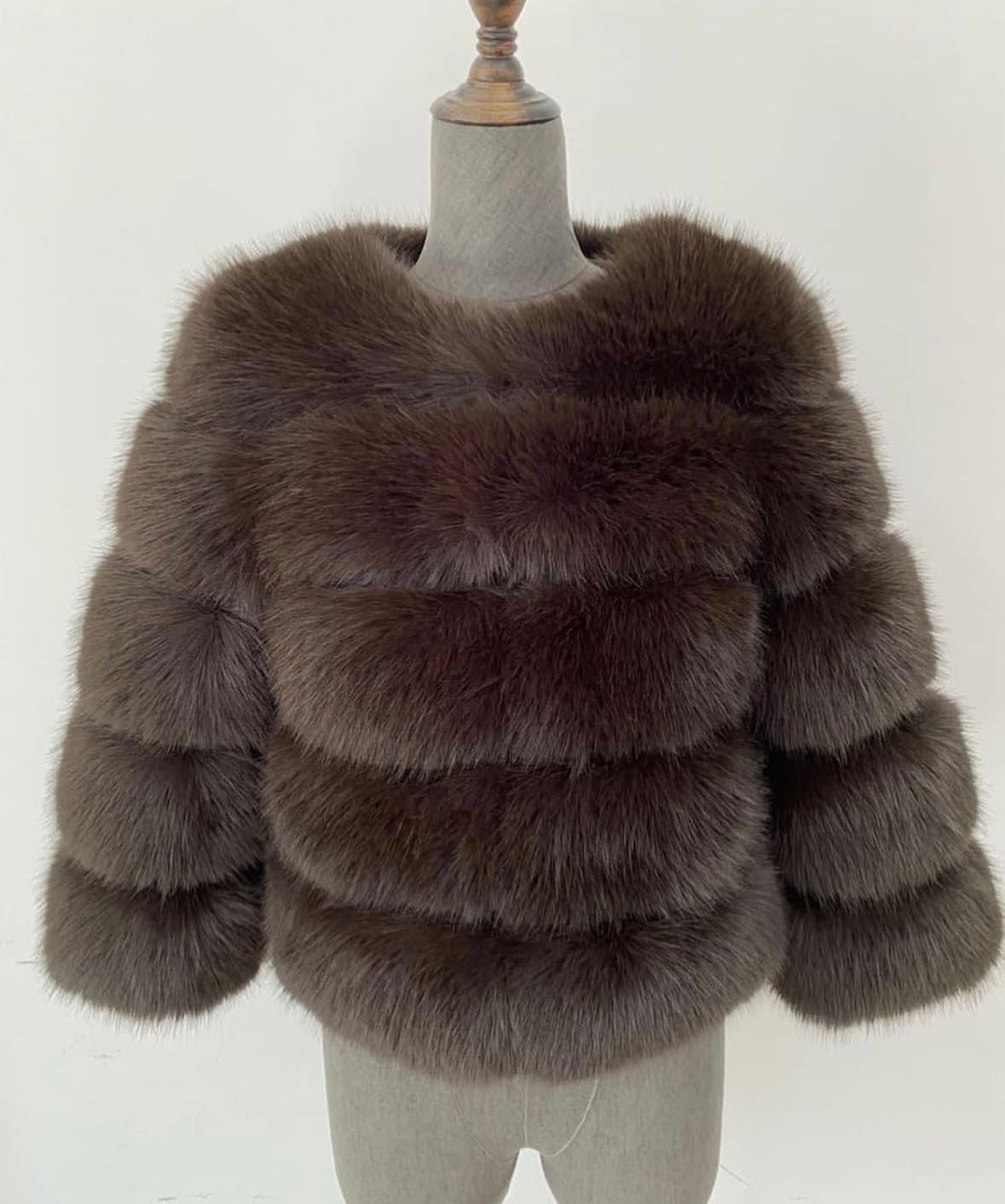 Luxury Cropped 5 Ring Faux Fur- Chocolate Brown