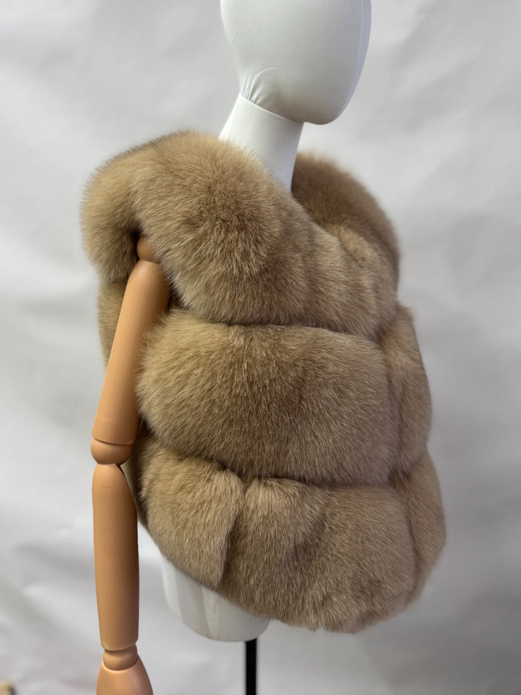 Luxury 3 Row Fox Fur Gilet- Dark Camel