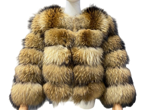 Luxury Cropped 5 Ring Fox Fur - Natural