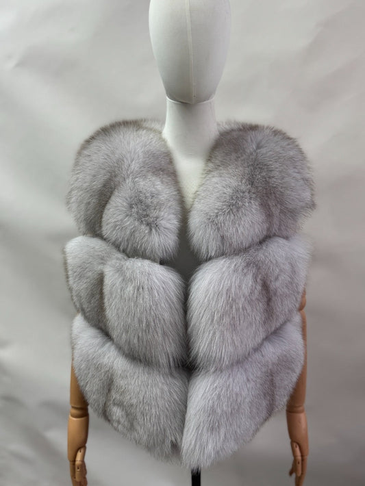 Luxury 3 Row Fox Fur Gilet - Foxtip White