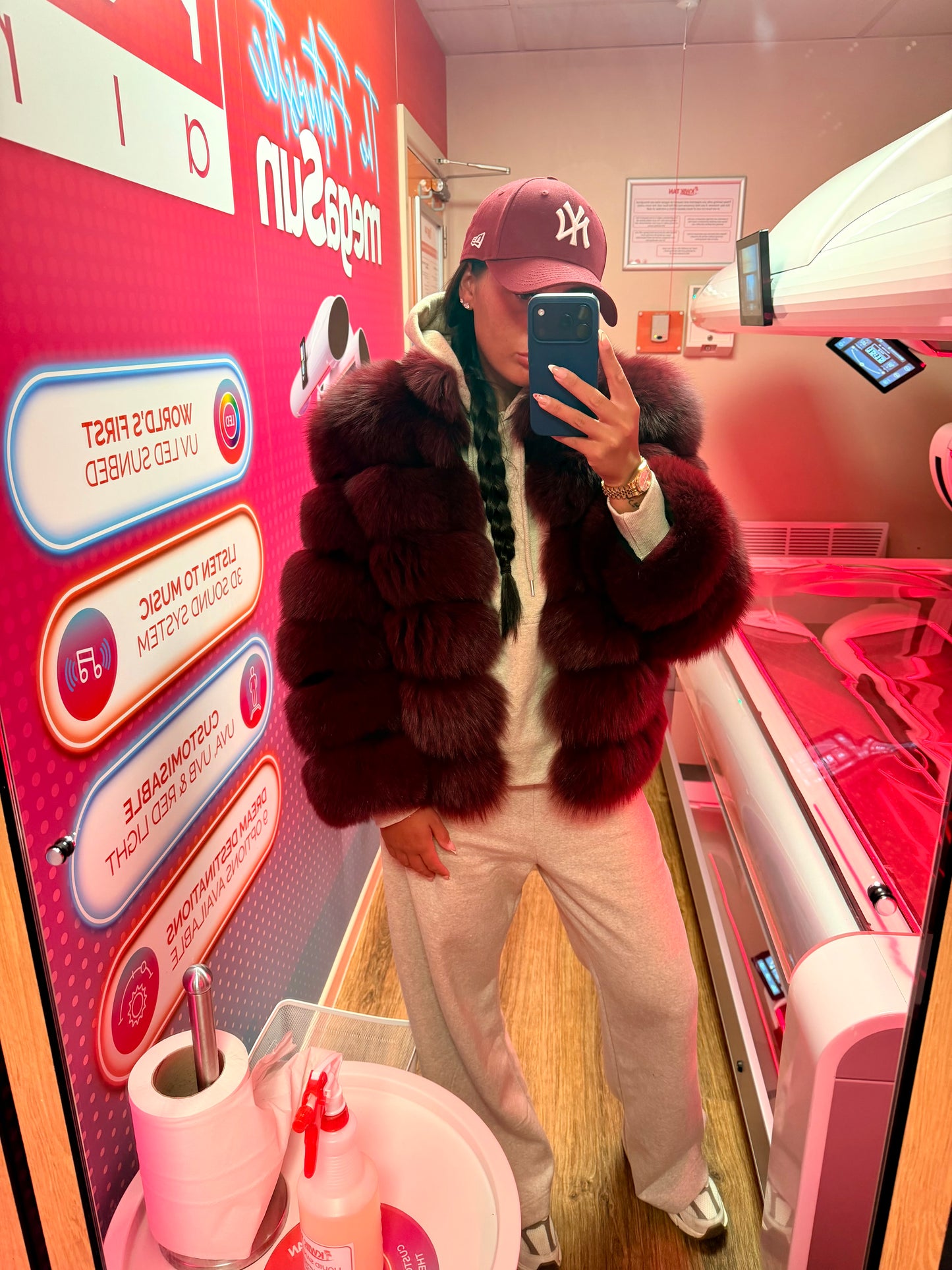 Luxury Fox Fur With Collar - Red Wine