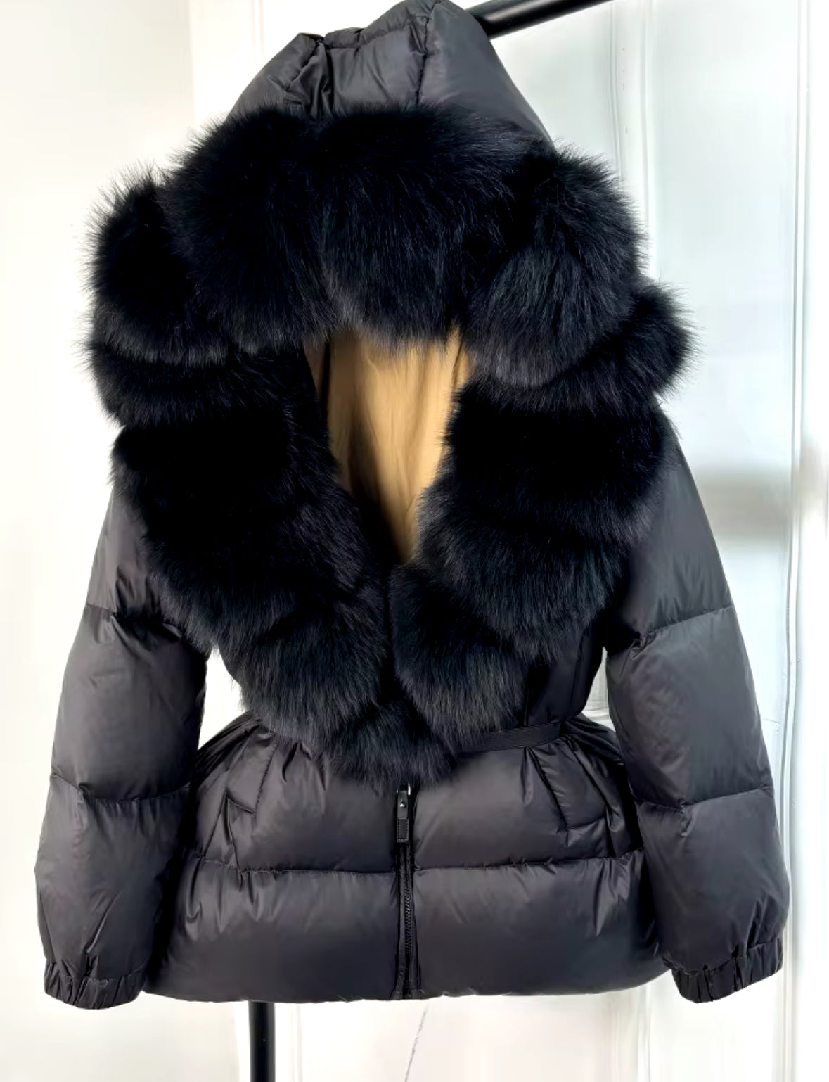 Fox Fur Hooded Parka - Black