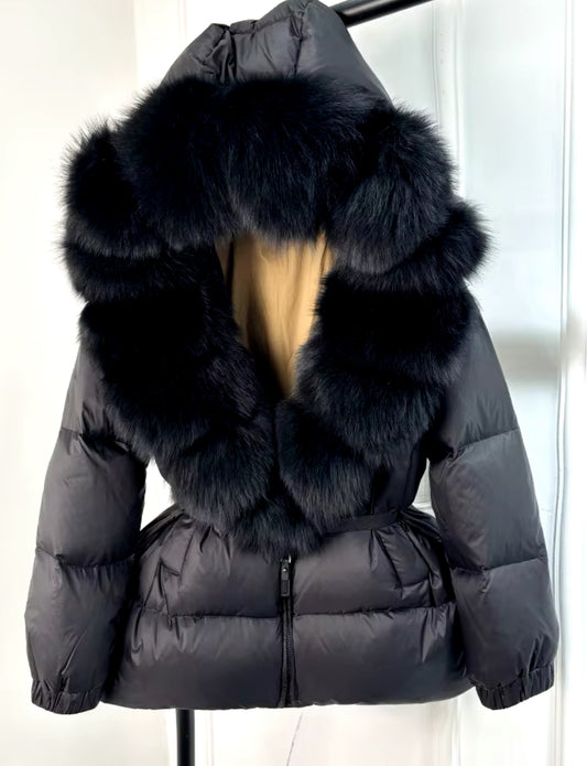 Fox Fur Hooded Parka - Black