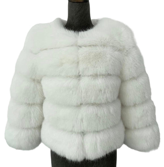 Luxury Cropped 5 Ring Faux Fur - White