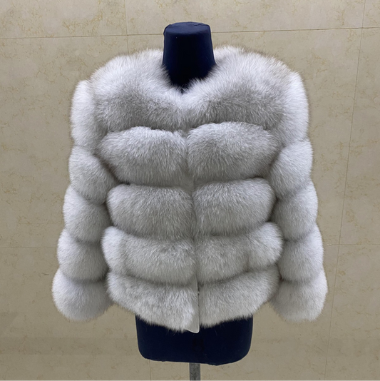 Luxury Cropped 5 Ring Fox Fur- Foxtip white