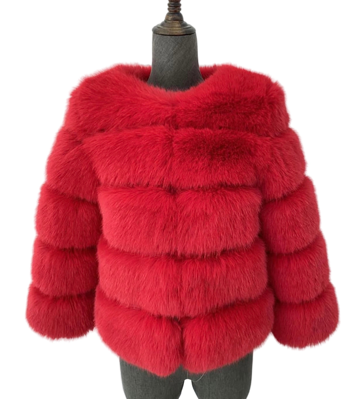 Luxury Cropped 5 Ring Faux Fur - Bright Red