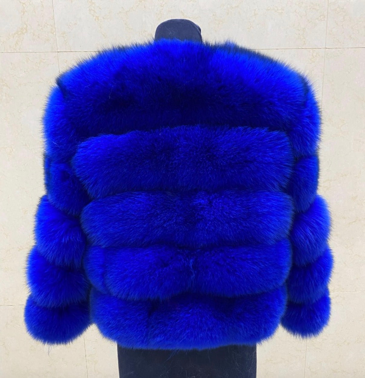 Luxury Cropped 5 Ring Fox Fur - Royal Blue