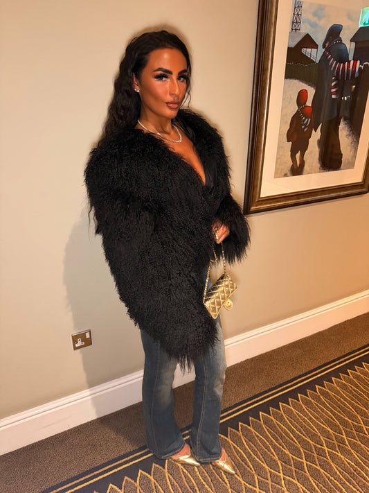 Mongolian Sheep Fur Coat - Black