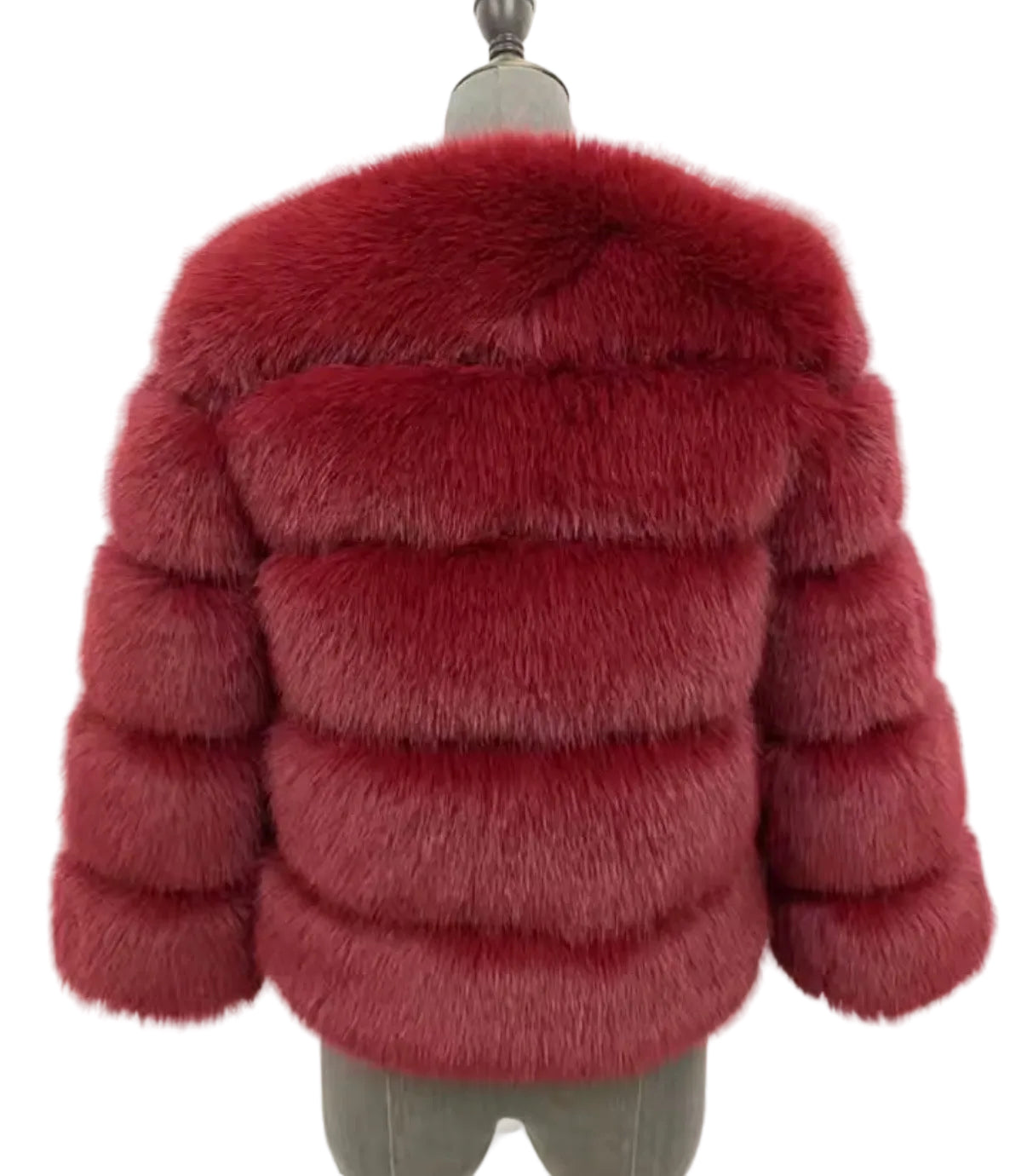 Luxury Cropped 5 Ring Faux Fur - Red Wine