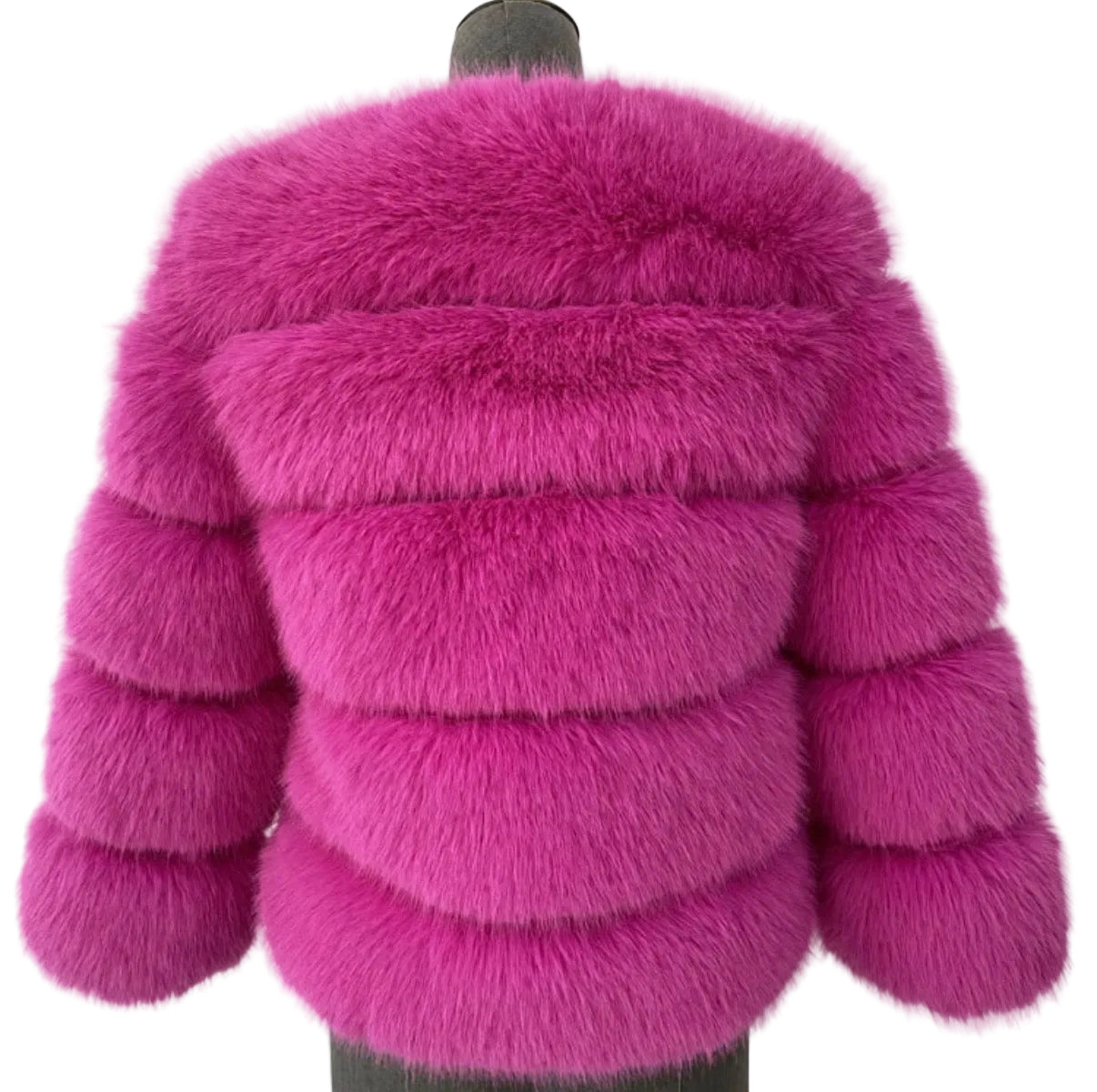 Luxury Cropped 5 Ring Faux Fur - Fushia