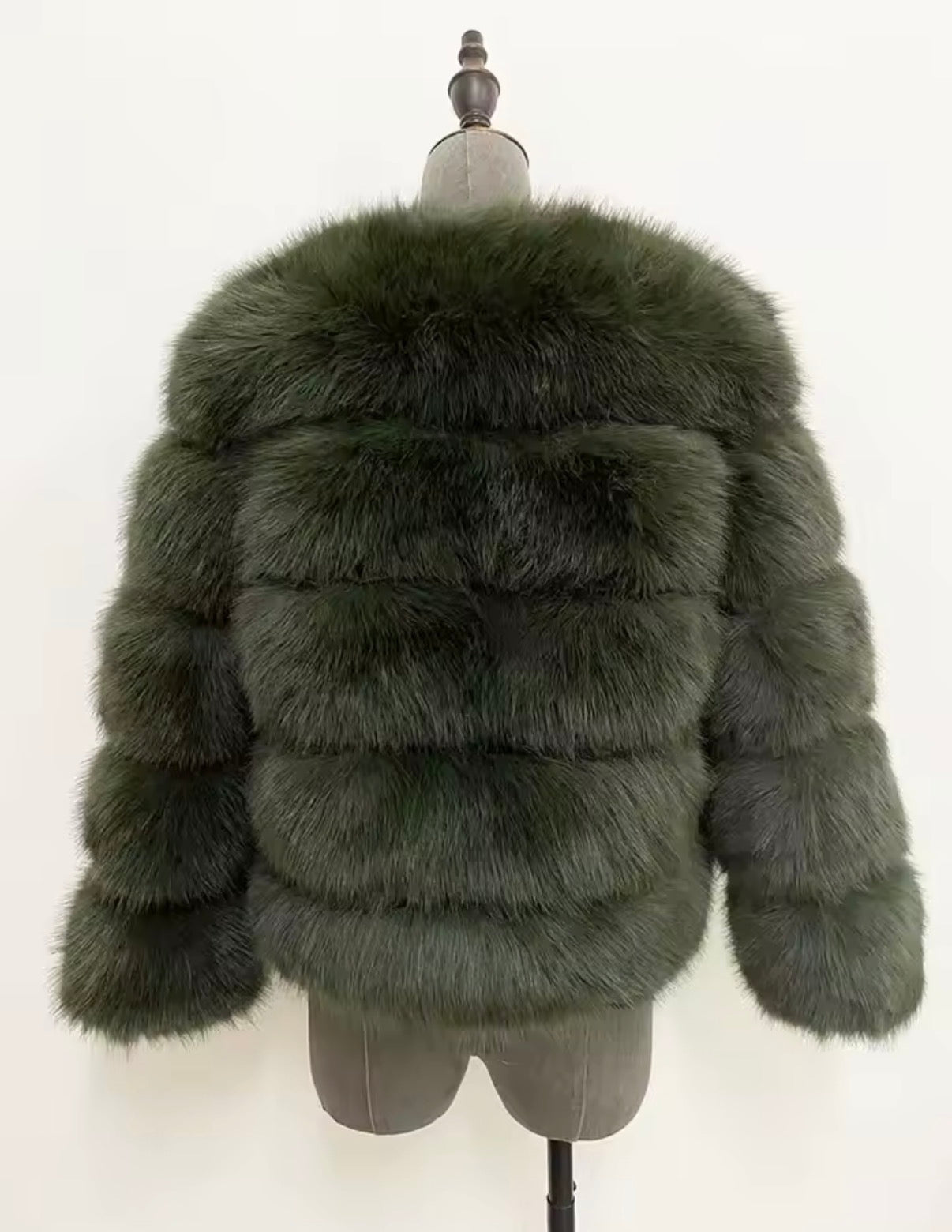 Luxury Cropped 5 Ring Faux Fur - Khaki Green