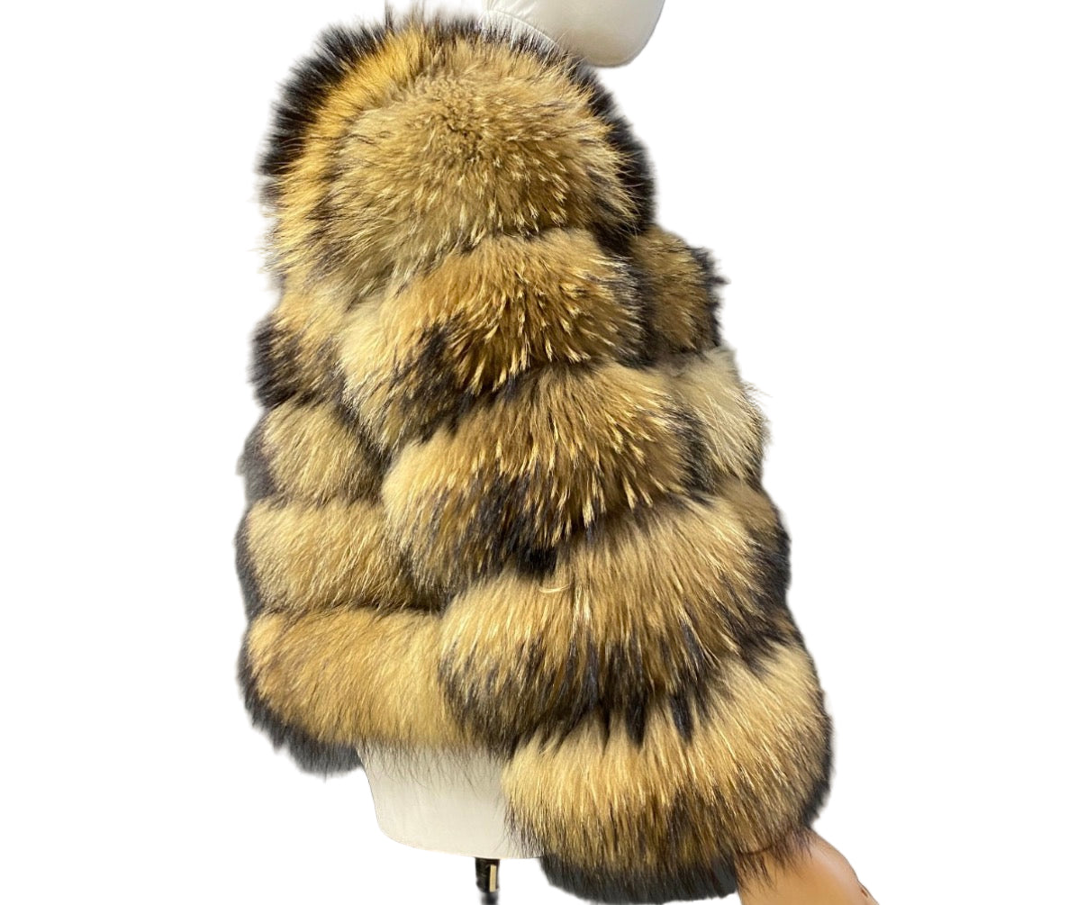 Luxury Cropped 5 Ring Fox Fur - Natural