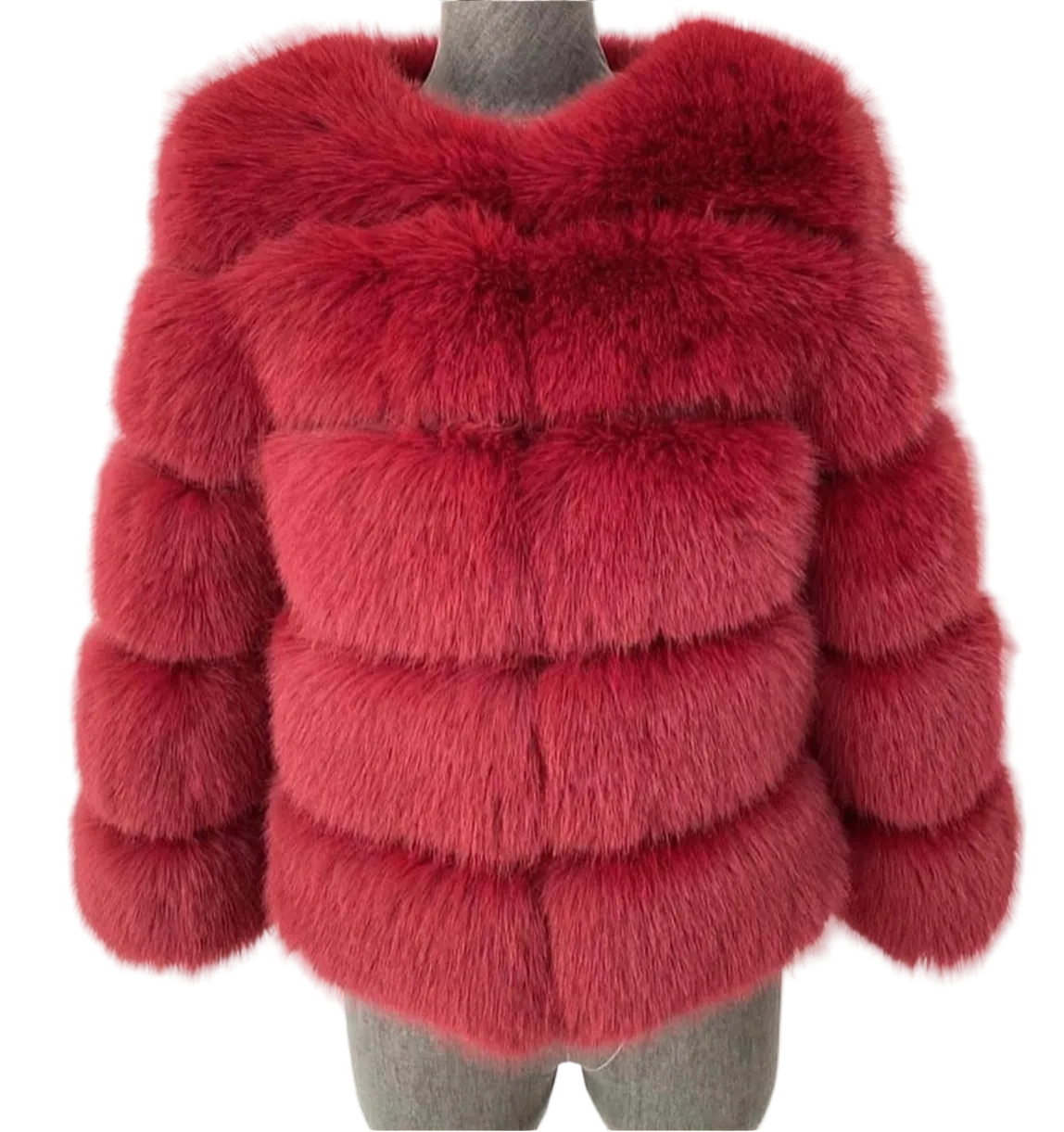 Luxury Cropped 5 Ring Faux Fur- Red