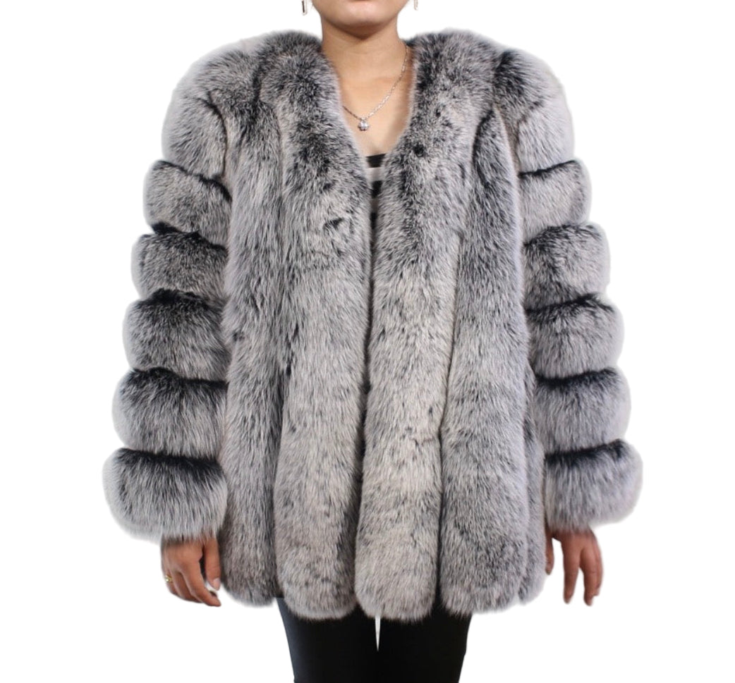 Luxury Long ‘Sydney’ Fox Fur - Frosted Black
