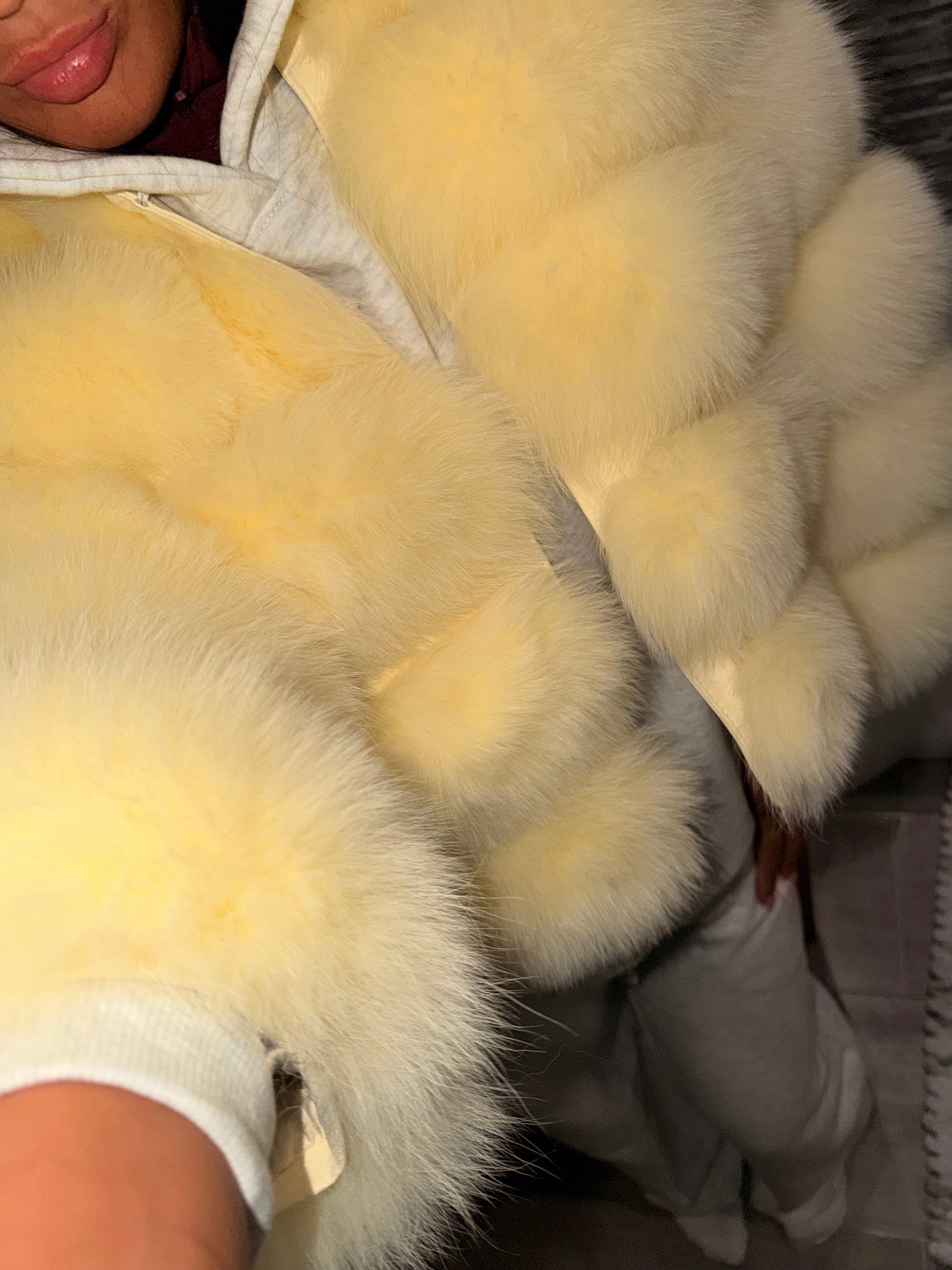 Luxury Cropped 5 Ring Fox Fur - Lemon Yellow