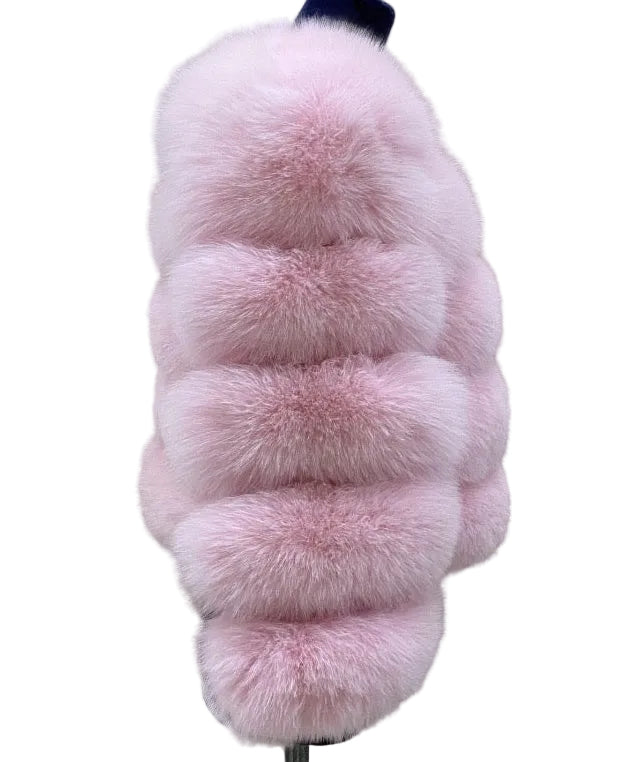 Luxury Cropped 5 Ring Fox Fur - Bubblegum Pink