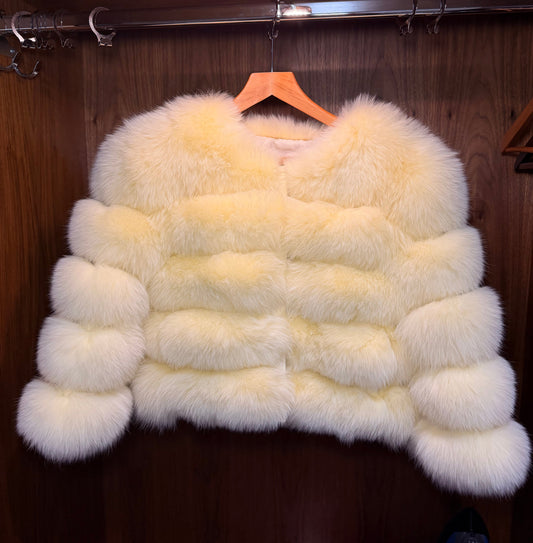 Luxury Cropped 5 Ring Fox Fur - Lemon Yellow