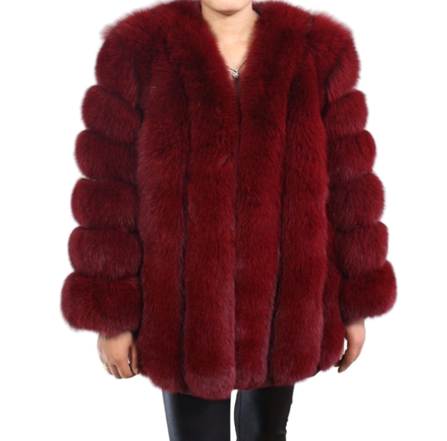 Luxury Long ‘Sydney’ Fox Fur - Red Wine