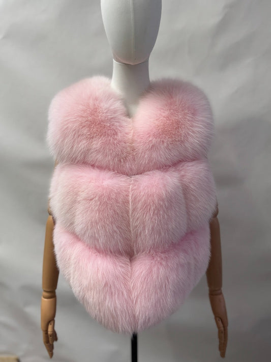Luxury 3 Row Fox Fur Gilet - Bubblegum Pink