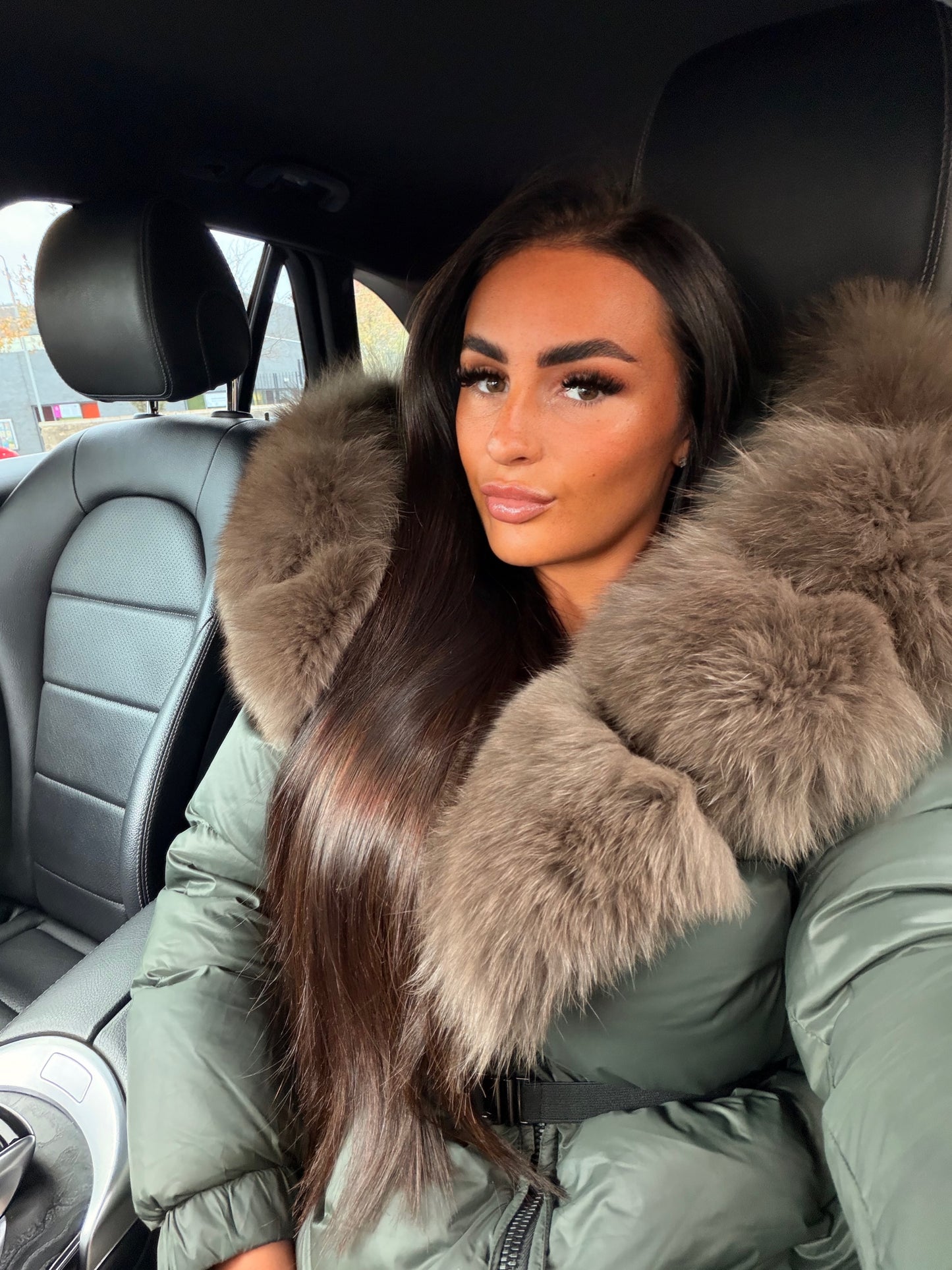 Fox Fur Hooded Parka - Khaki Green Mocha