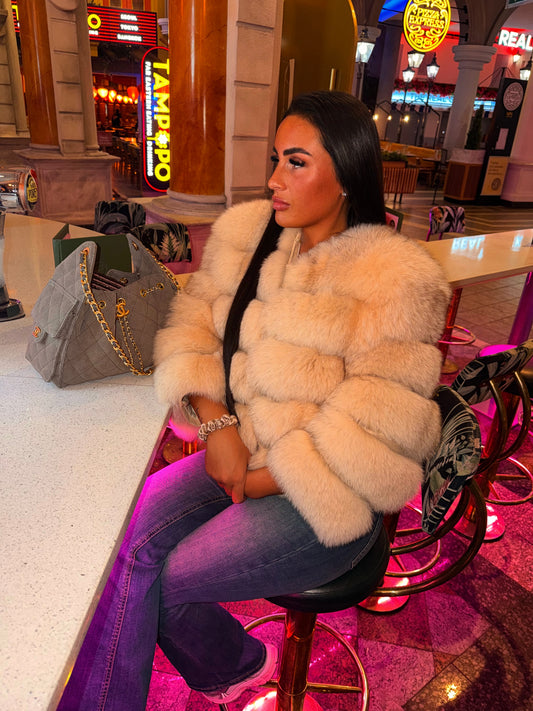 Luxury Cropped 5 Ring Fox Fur - Dusty Pink