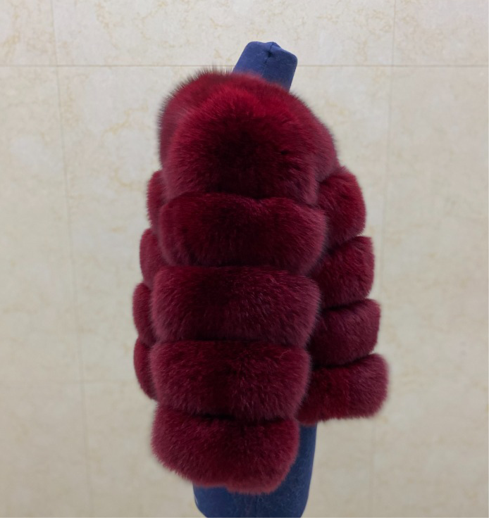 Luxury Cropped 5 Ring Fox Fur- Red wine