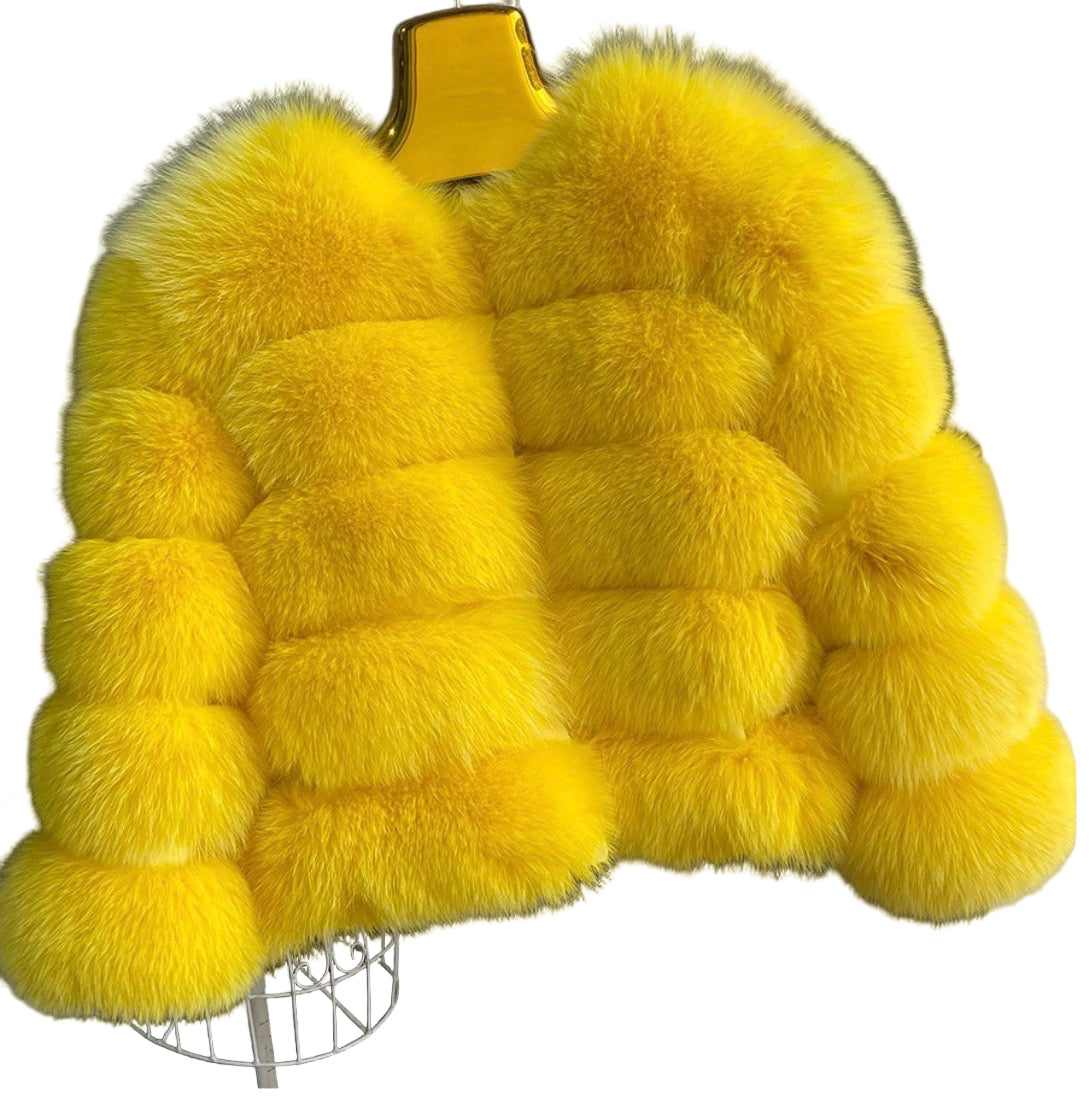 Luxury Cropped 5 Ring Fox Fur - Yellow