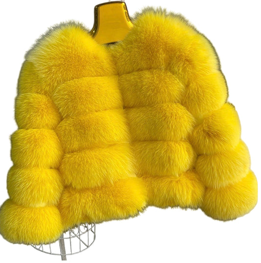 Luxury Cropped 5 Ring Fox Fur - Yellow