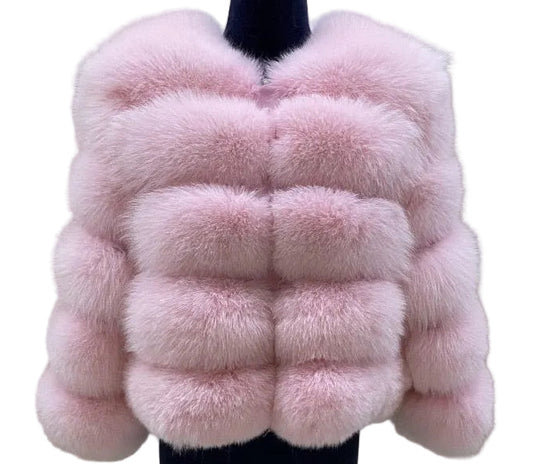 Luxury Cropped 5 Ring Fox Fur - Bubblegum Pink